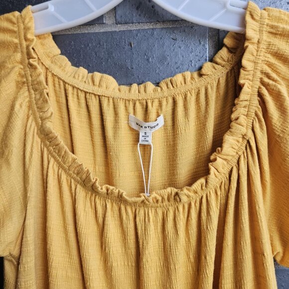 💫NWT Max Studio Yellow Boho Tiered Babydoll Flutter Sleeve Mini Dress Size S - Picture 4 of 13